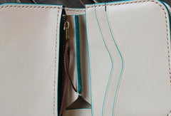 Handmade custom vintage purse leather wallet billfold small wallet blue women - EverHandmade