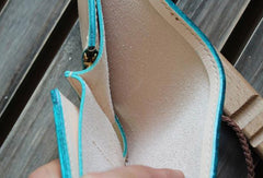 Handmade custom vintage purse leather wallet billfold small wallet blue women - EverHandmade