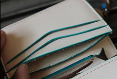 Handmade custom vintage purse leather wallet billfold small wallet blue women - EverHandmade