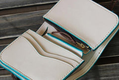 Handmade custom vintage purse leather wallet billfold small wallet blue women - EverHandmade