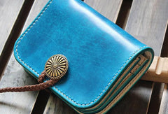 Handmade custom vintage purse leather wallet billfold small wallet blue women - EverHandmade