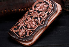 Handmade leather Beige Black floral wallet leather women men Long Wallet clutch Tooled wallet - EverHandmade
