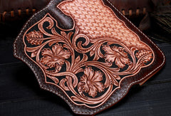 Handmade leather Beige Black floral wallet leather women men Long Wallet clutch Tooled wallet - EverHandmade