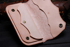 Handmade leather Beige Black floral wallet leather women men Long Wallet clutch Tooled wallet - EverHandmade