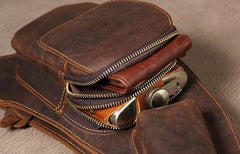 Leather Vintage Brown Mens Sling Bag Shoulder Sling Bag Chest Bag for men