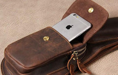 Leather Vintage Brown Mens Sling Bag Shoulder Sling Bag Chest Bag for men