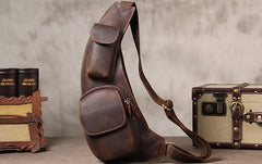 Leather Vintage Brown Mens Sling Bag Shoulder Sling Bag Chest Bag for men