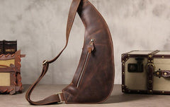Leather Vintage Brown Mens Sling Bag Shoulder Sling Bag Chest Bag for men