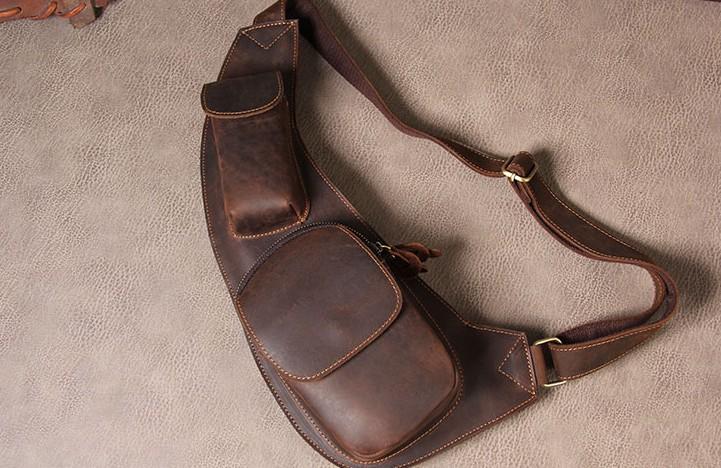 Full Grain Leather Men's Sling Bag Retro Leather Small Chest Bag Leather Satchel Bag for Mens Coffee / Design 3