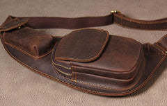 Leather Vintage Brown Mens Sling Bag Shoulder Sling Bag Chest Bag for men