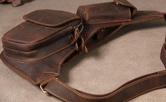 Leather Vintage Brown Mens Sling Bag Shoulder Sling Bag Chest Bag for men