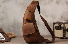 Vintage Leather Mens Sling Bag Shoulder Sling Bag Chest Bag for men