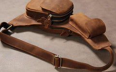 Leather Vintage Brown Mens Sling Bag Shoulder Sling Bag Chest Bag for men