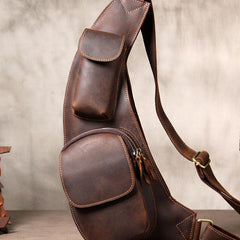 Leather Vintage Brown Mens Sling Bag Shoulder Sling Bag Chest Bag for men