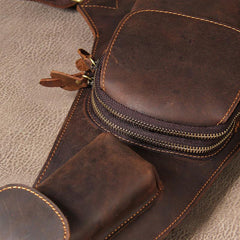 Leather Vintage Brown Mens Sling Bag Shoulder Sling Bag Chest Bag for men