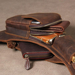 Leather Vintage Brown Mens Sling Bag Shoulder Sling Bag Chest Bag for men