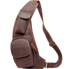 Leather Vintage Brown Mens Sling Bag Shoulder Sling Bag Chest Bag for men