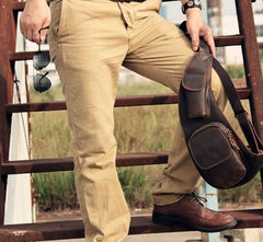 Leather Vintage Brown Mens Sling Bag Shoulder Sling Bag Chest Bag for men