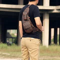 Leather Vintage Brown Mens Sling Bag Shoulder Sling Bag Chest Bag for men