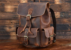 Vintage Leather Brown Mens Backpack School Backpack Travel Backpack Bags for Men