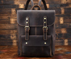 Vintage Leather Coffee Mens Backpack Satchel Backpack Travel Backpack Bags for Men