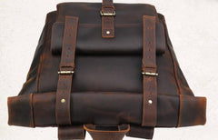 Cool Leather Coffee Rolltop Mens Backpacks Travel Backpack Vintage Backpack for Men