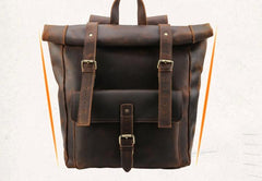 Cool Leather Coffee Rolltop Mens Backpacks Travel Backpack Vintage Backpack for Men