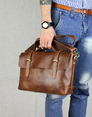 Handmade leather men Briefcase messenger brown coffee shoulder bag vintage bag - EverHandmade
