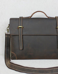 Handmade leather men Briefcase messenger coffee brown shoulder laptop 14 inch bag vintage bag - EverHandmade