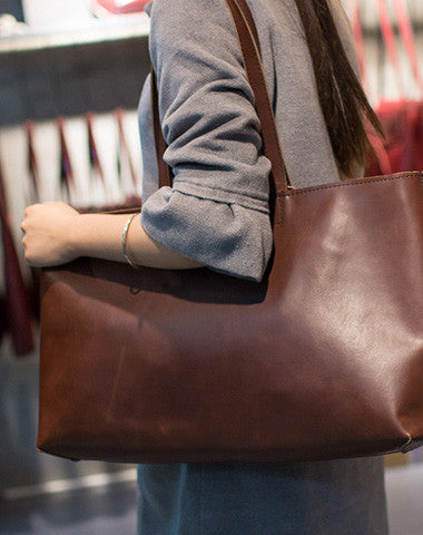 Handmade Leather vintage Big Large tote bag Brown for women leather shoulder bag - EverHandmade