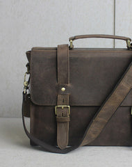 Handmade leather men Briefcase messenger coffee shoulder bag vintage bag - EverHandmade