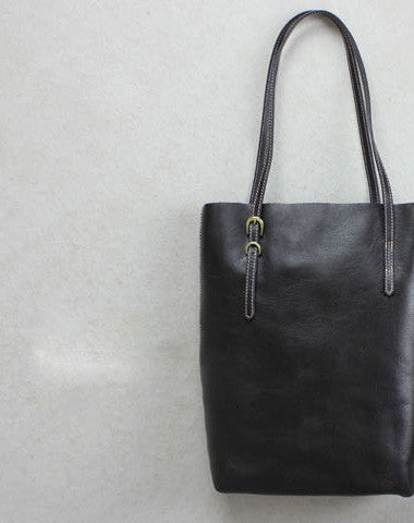 Handmade leather tote bag black coffee vintage shoulder bag shopper bag women - EverHandmade