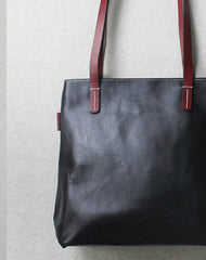 Handmade leather tote bag black yellow vintage shoulder bag shopper bag women - EverHandmade