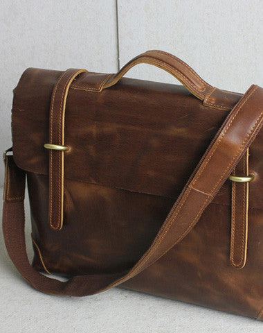 Handmade leather men Briefcase messenger dark coffee brown shoulder bag vintage bag - EverHandmade