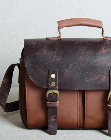 Handmade leather men Briefcase messenger Coffee Brown shoulder bag vintage bag for him - EverHandmade
