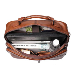 Fashion Brown Leather Men's Professional Briefcase 15‘’ Laptop Briefcase Business Handbag For Men