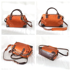Vintage Brown Womens Leather Handbag Purses Boston Small Shoulder Bag Handbag Purse
