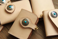 Handmade leather beige biker wallet chain bifold billfold wallet purse clutch for men - EverHandmade