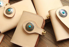 Handmade leather beige biker wallet chain bifold billfold wallet purse clutch for men - EverHandmade