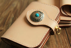 Handmade leather beige biker wallet chain bifold billfold wallet purse clutch for men - EverHandmade