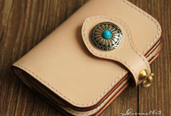 Handmade leather beige biker wallet chain bifold billfold wallet purse clutch for men - EverHandmade