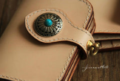 Handmade leather beige biker wallet chain bifold billfold wallet purse clutch for men - EverHandmade
