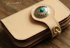 Handmade leather beige biker wallet chain bifold billfold wallet purse clutch for men - EverHandmade
