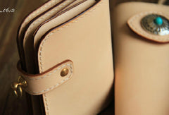 Handmade leather beige biker wallet chain bifold billfold wallet purse clutch for men - EverHandmade