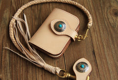 Handmade leather beige biker wallet chain bifold billfold wallet purse clutch for men - EverHandmade