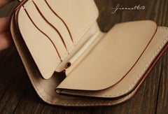 Handmade leather beige biker wallet chain bifold billfold wallet purse clutch for men