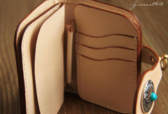 Handmade leather beige biker wallet chain bifold billfold wallet purse clutch for men - EverHandmade