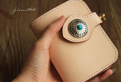 Handmade leather beige biker wallet chain bifold billfold wallet purse clutch for men - EverHandmade