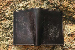 Handcraft vintage distress blue red leather hand dyed small billfold wallet for lovers