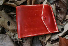 Handcraft vintage distress blue red leather hand dyed small billfold wallet for lovers